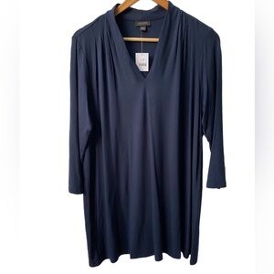 J Jill Wearever Collection Navy VNeck Half Sleeve Rayon Knit Tunic Top Med NWT